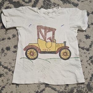 Vintage Kids T-Shirt with Yellow and Brown Car Design